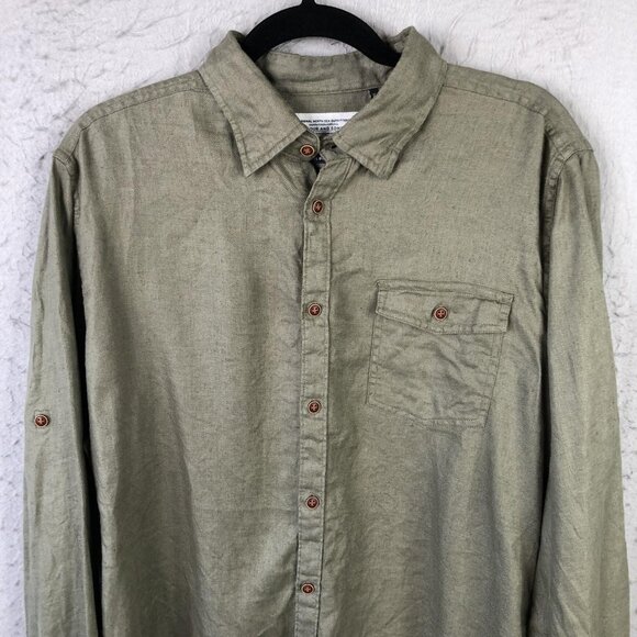 Barbour Shirt Mens M Green 100% Linen Tailored Fit Long Sleeve Cove Beach Airy - Picture 16 of 16